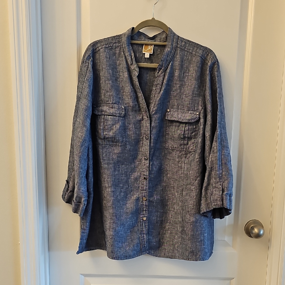 JM Collection Denim-Style Top - Picture 2 of 13